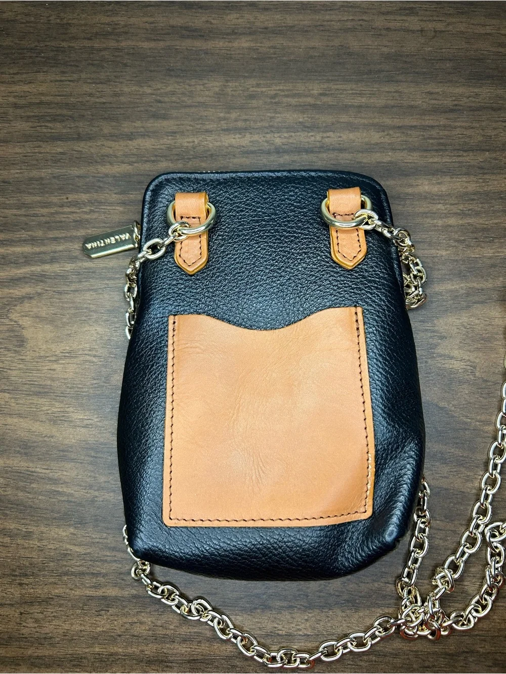 Valentina Black Pebbled Leather Gold Chain Small Crossbody Bag